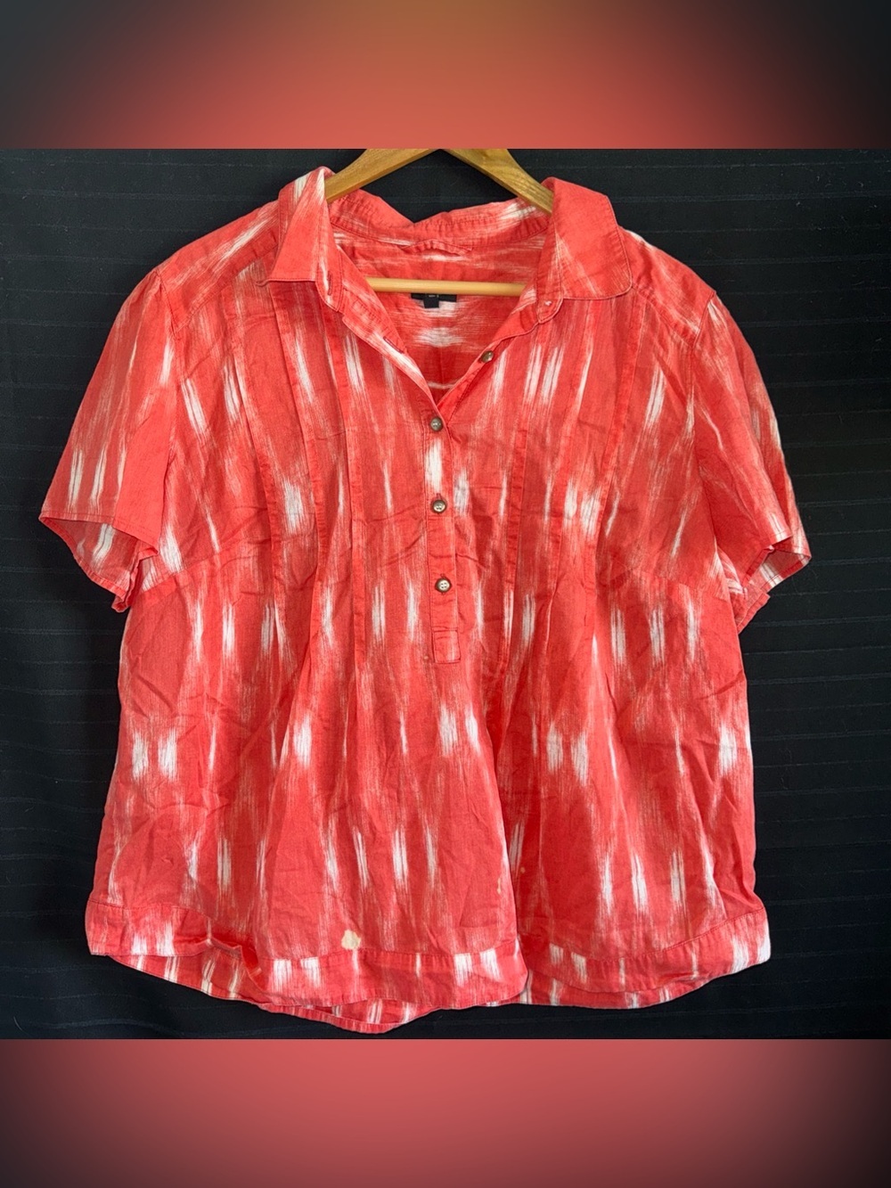 Talbots women plus coral short sleeve 1/4 button up blouse shirt 1X Lightweight